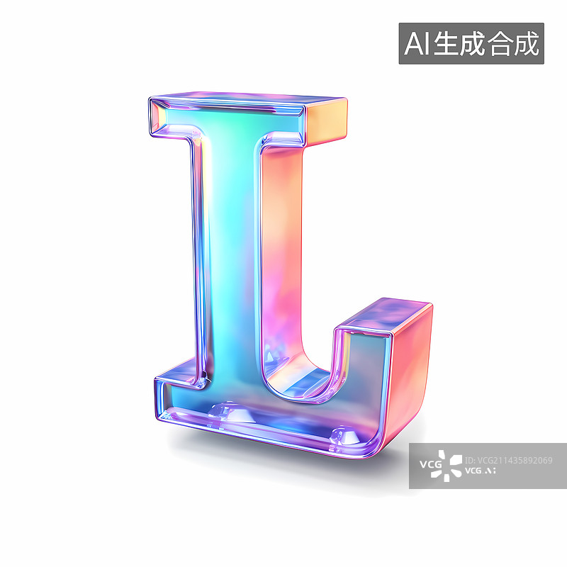 【AI数字艺术】字母L玻璃质感3D立体元素图片素材