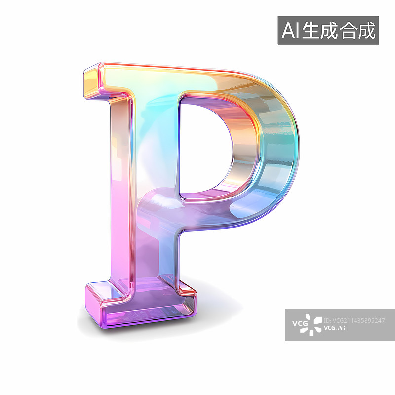 【AI数字艺术】字母P玻璃质感3D立体元素图片素材