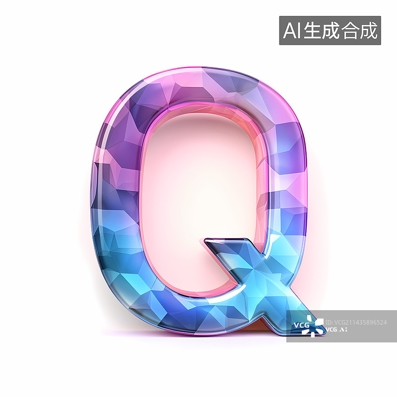 【AI数字艺术】字母Q玻璃质感3D立体元素图片素材