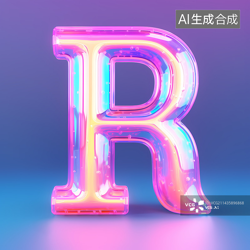 【AI数字艺术】字母R玻璃质感3D立体元素图片素材
