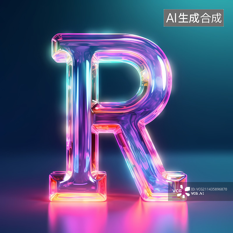 【AI数字艺术】字母R玻璃质感3D立体元素图片素材