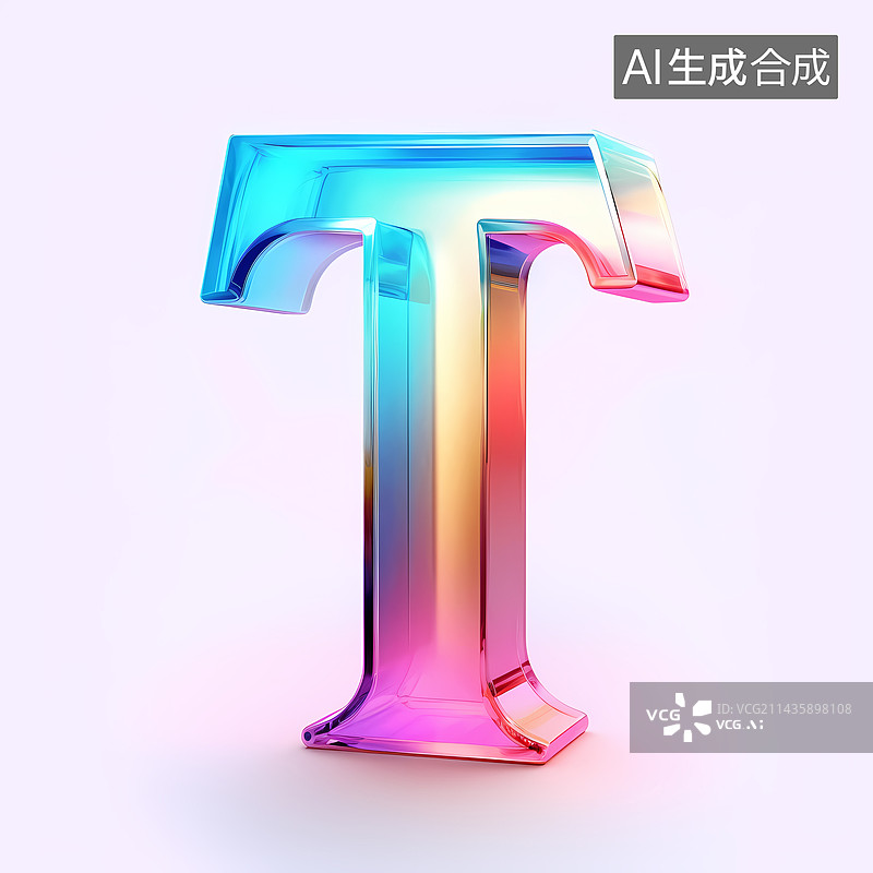 【AI数字艺术】字母T玻璃质感3D立体元素图片素材