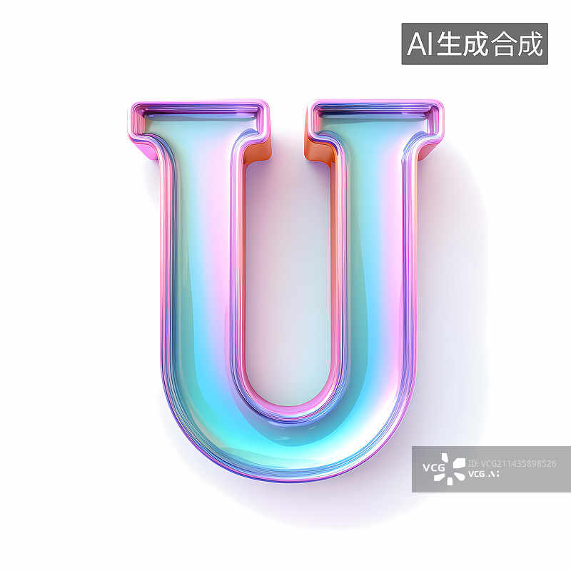 【AI数字艺术】字母U玻璃质感3D立体元素图片素材