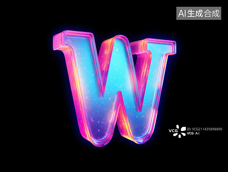 【AI数字艺术】字母W玻璃质感3D立体元素图片素材