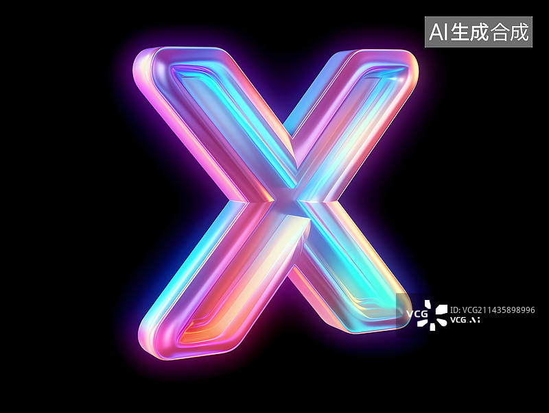 【AI数字艺术】字母X玻璃质感3D立体元素图片素材