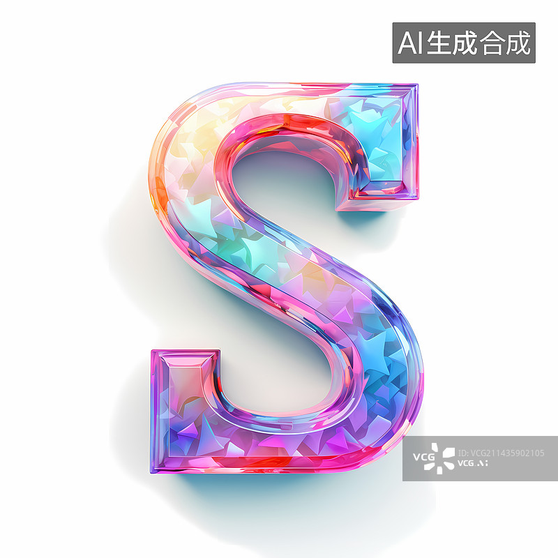 【AI数字艺术】字母S玻璃质感3D立体元素图片素材