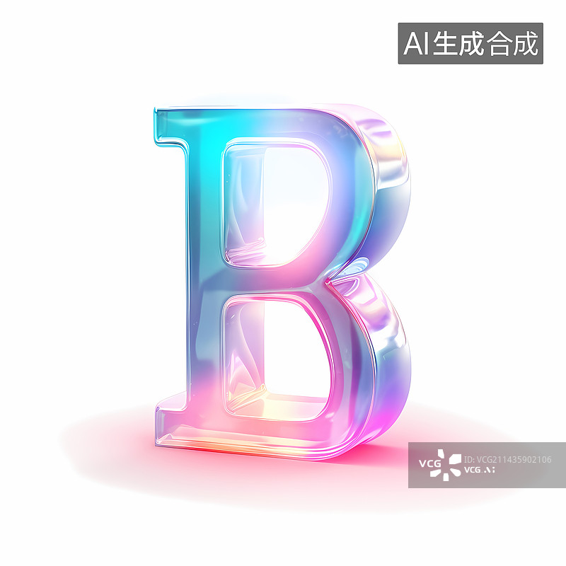 【AI数字艺术】字母B玻璃质感3D立体元素图片素材