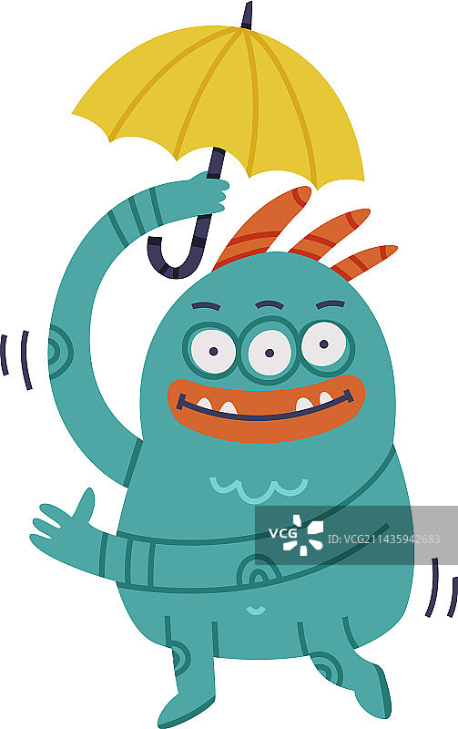 搞怪带角怪物手持黄色雨伞图片素材