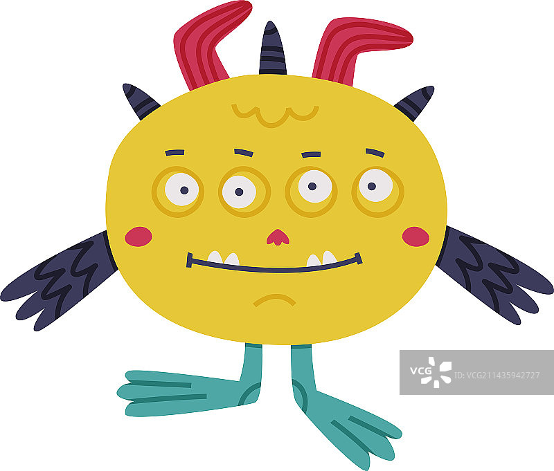 站立的带蹼足和角的有趣怪物图片素材