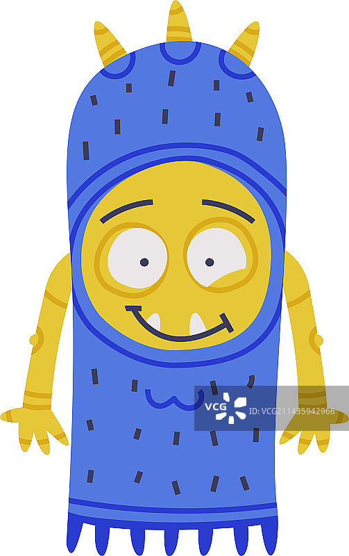 长角露齿的蓝色滑稽怪物图片素材