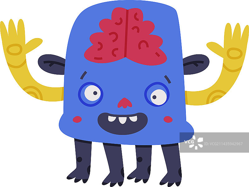 举起手臂的有趣的蓝色怪物图片素材