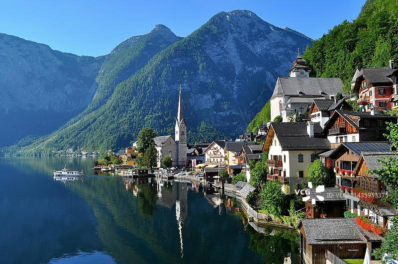 奥地利萨尔茨卡默古特哈尔施塔特湖风光图片素材