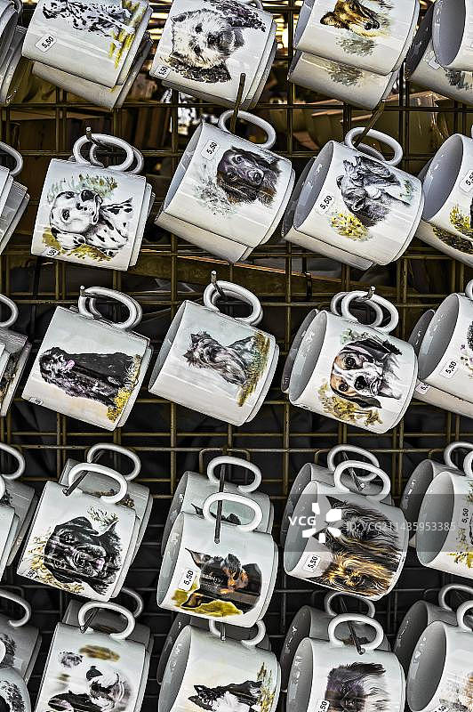 带有小狗图案的杯子，奥尔杜特，慕尼黑，巴伐利亚，德国，欧洲图片素材