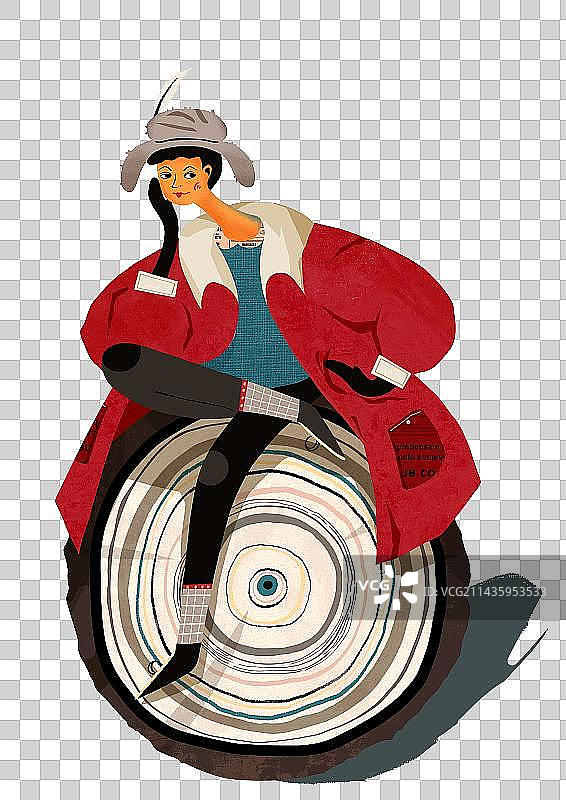 坐在树干上的思考者图片素材