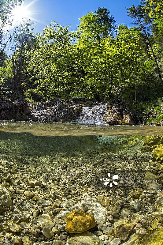 奥地利卡尔卡尔卑斯国家公园山涧中的水下照片图片素材