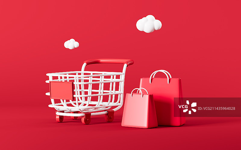 购物车和购物袋3D渲染图片素材