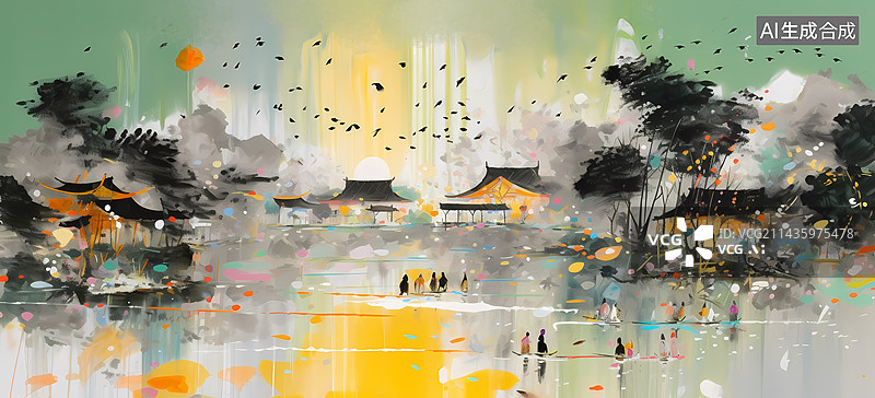 【AI数字艺术】抽象水墨风景2图片素材