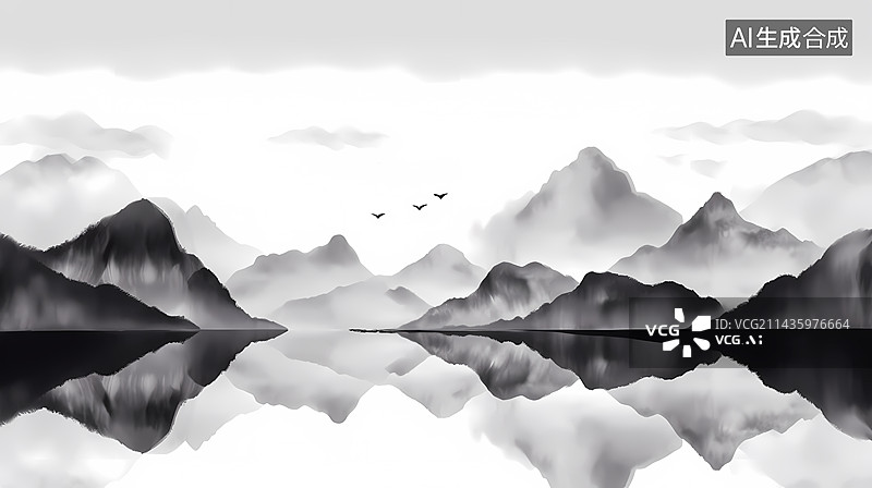 【AI数字艺术】国风山水插画图片素材