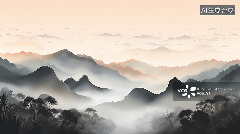 【AI数字艺术】国风山水插画图片素材