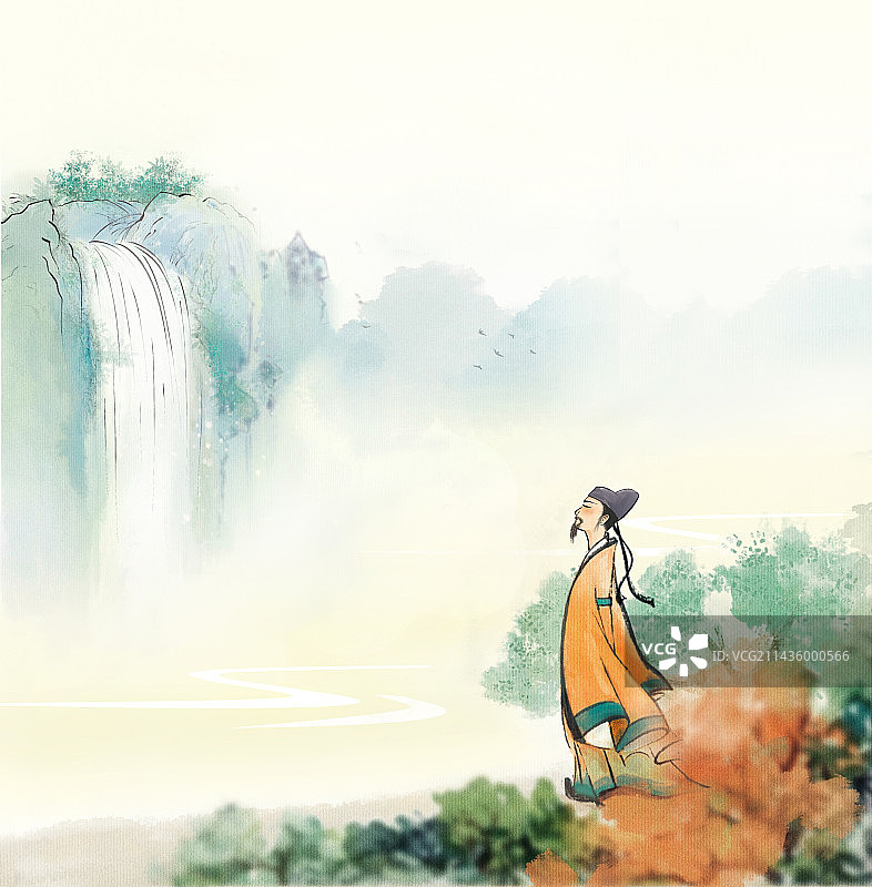 插图：望庐山瀑布图片素材