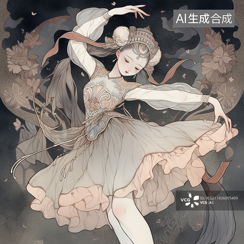 【AI数字艺术】国潮风跳舞的中国女孩插画图片素材