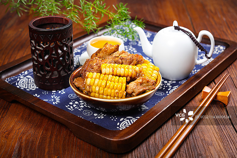 营养美味特色菜黄焖玉米排骨图片素材