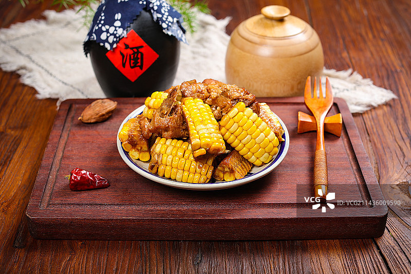 营养美味特色菜红烧玉米排骨图片素材