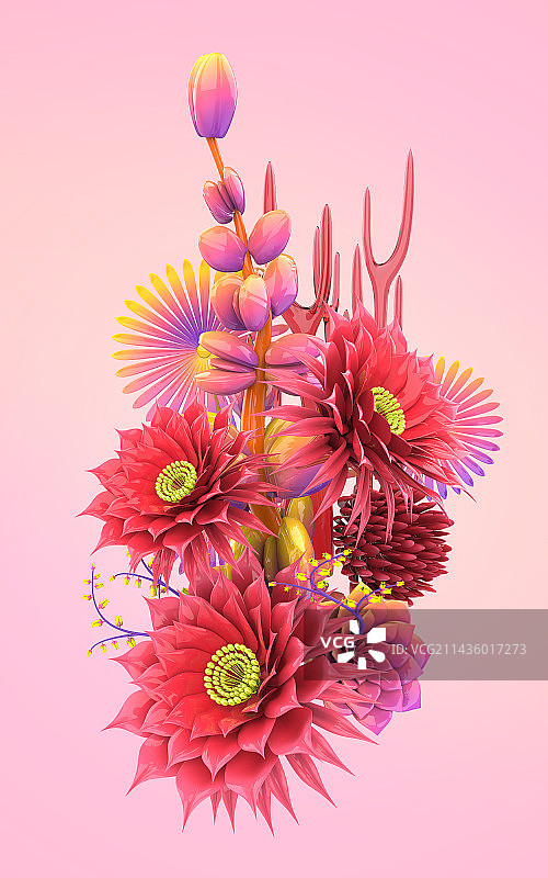 三维渲染花卉多肉植物,电商海报图片素材