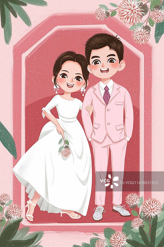 520情人节浪漫爱情粉色系全身婚纱照图片素材