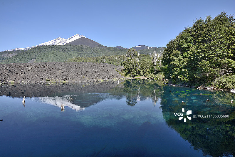 孔吉利奥国家公园的彩虹湖和亚伊马火山，智利阿劳卡尼亚第九区图片素材