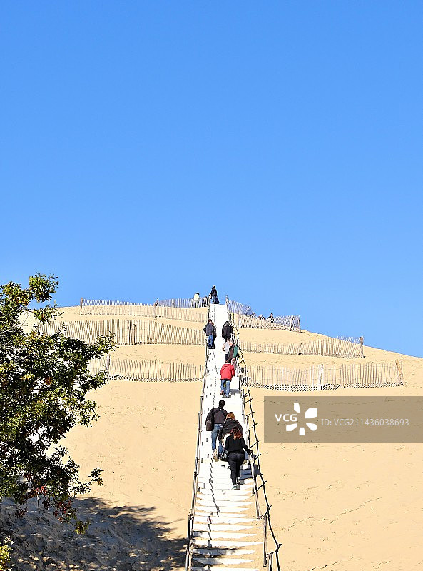 沙丘开发管理游客流量和皮拉沙丘的侵蚀，法国吉伦特省阿卡雄盆地图片素材