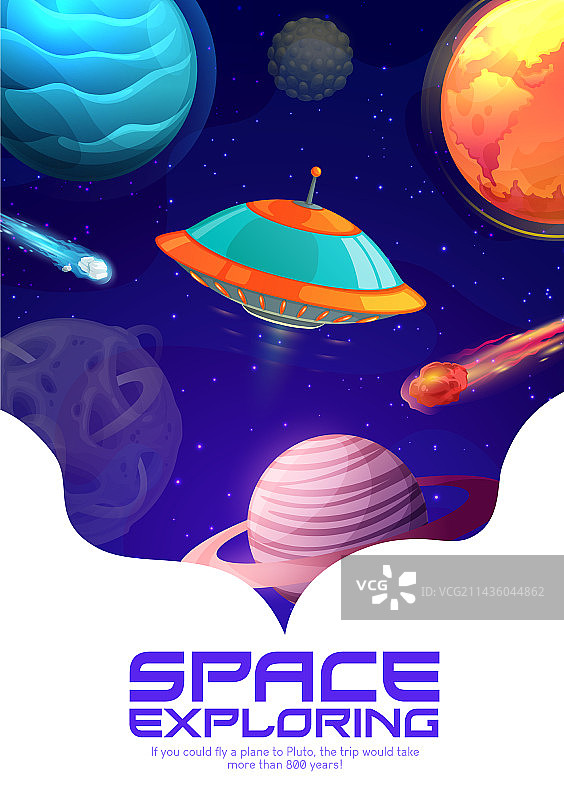 卡通太空主题着陆页：梦幻星系和不明飞行物图片素材