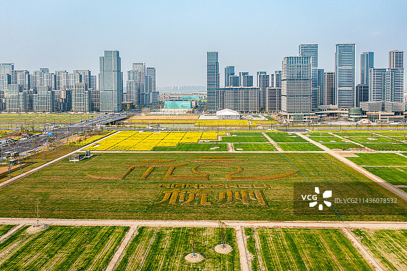 浙江省杭州市萧山区亚运村春天航拍图片素材