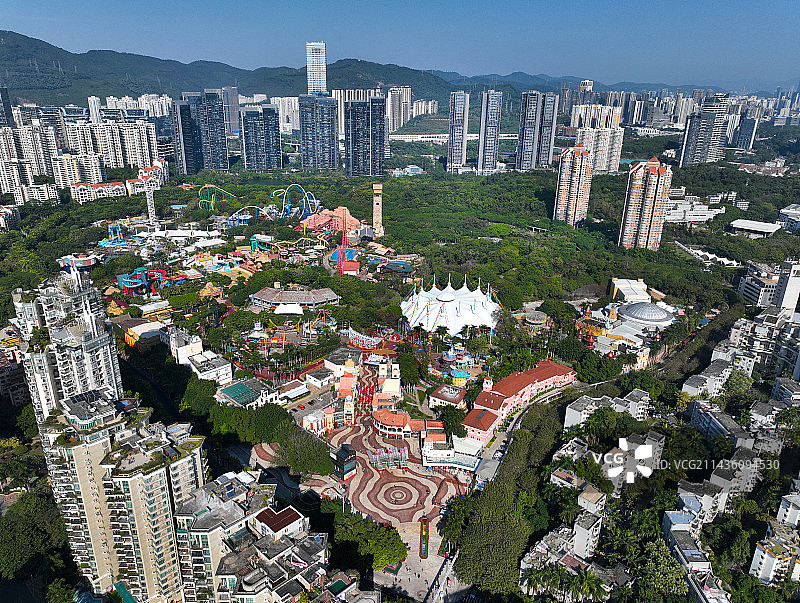 广东省深圳市南山区华侨城欢乐谷航拍图片素材