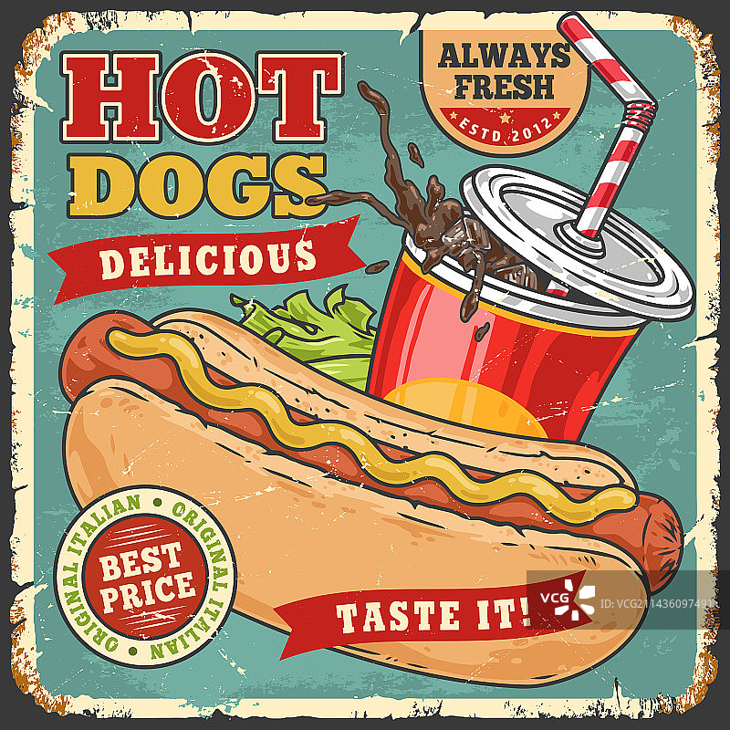 复古风彩色热狗海报图片素材