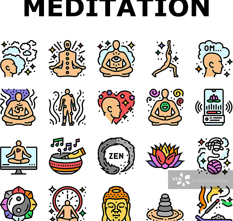 冥想瑜伽放松禅宗图标集图片素材