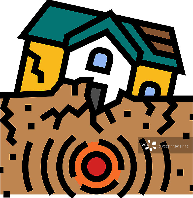 地震摧毁的房屋彩色图标图片素材