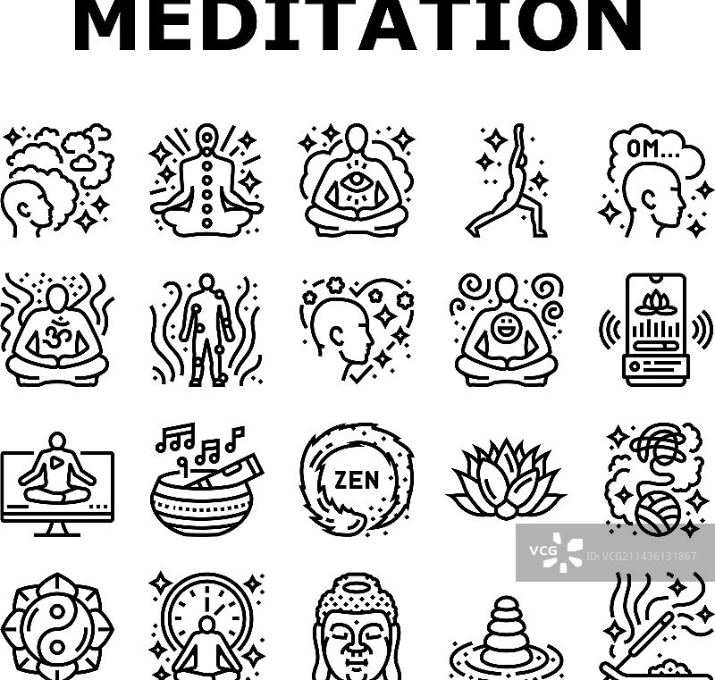 冥想瑜伽放松禅宗图标集图片素材