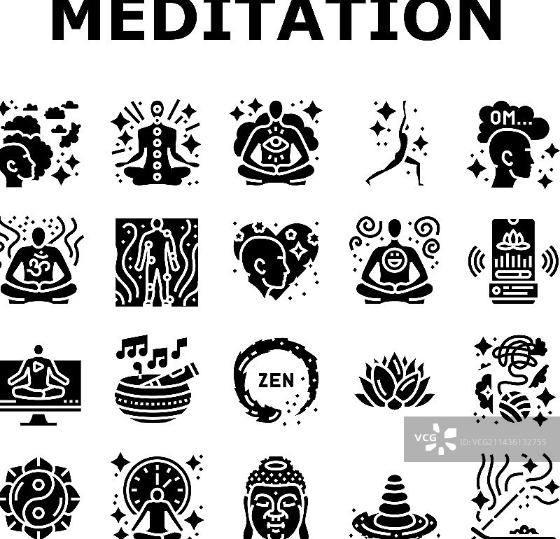 冥想瑜伽放松禅宗图标集图片素材