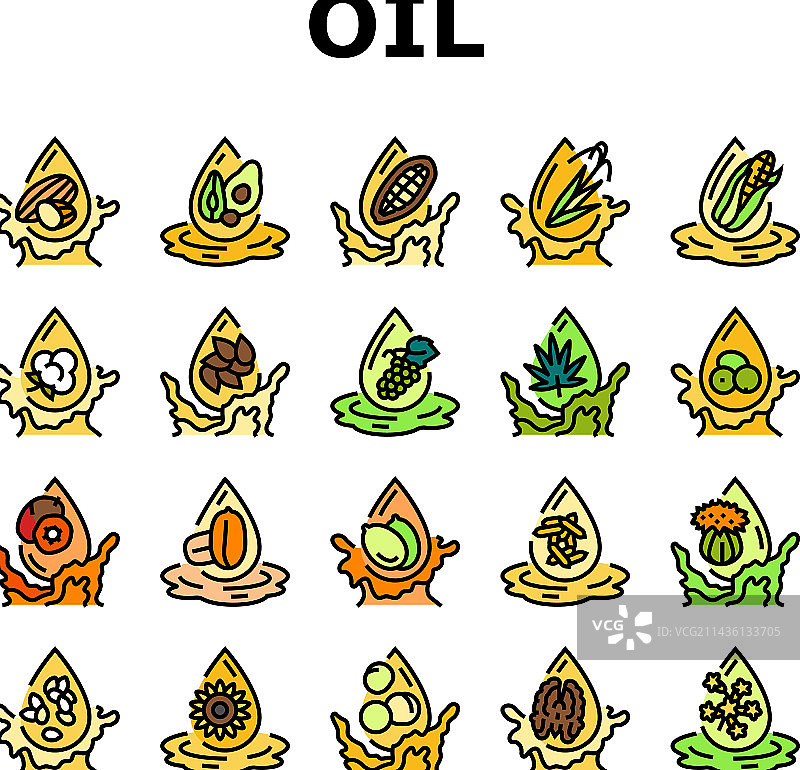 食用油黄色液滴烹饪图标集图片素材