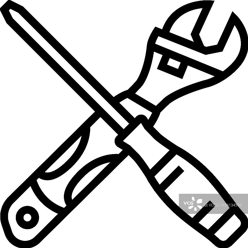 螺丝刀和扳手工具工作线条图标图片素材