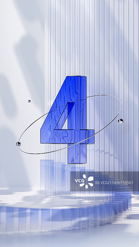3D渲染蓝色科技风格数字4倒计时插图图片素材
