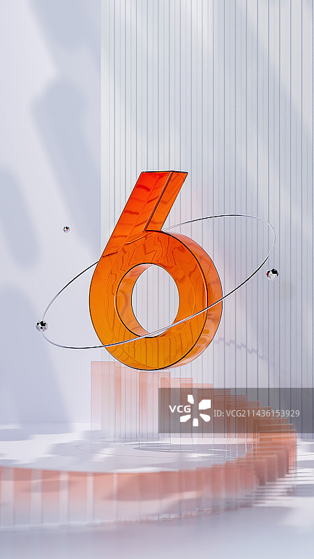 3D渲染橙色科技风格数字6倒计时图片素材