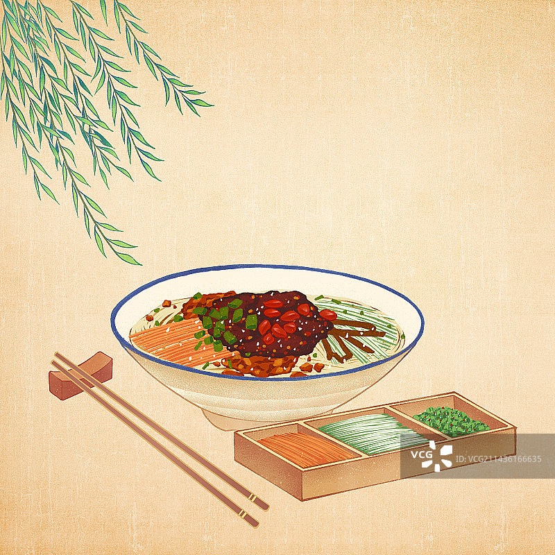 二十四节气之夏至美食凉面插画图片素材