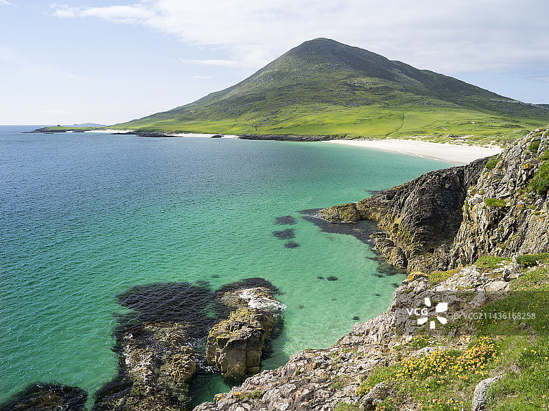 哈里斯岛，苏格兰外赫布里底群岛刘易斯-哈里斯岛的一部分，诺顿附近的海岸图片素材