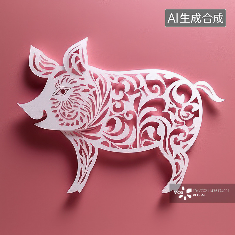 【AI数字艺术】中国传统剪纸工艺，猪图片素材