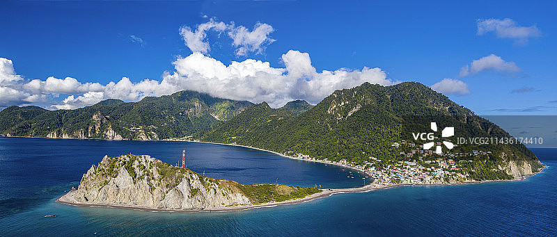 多米尼加斯科茨黑德渔村半岛全景航拍图片素材
