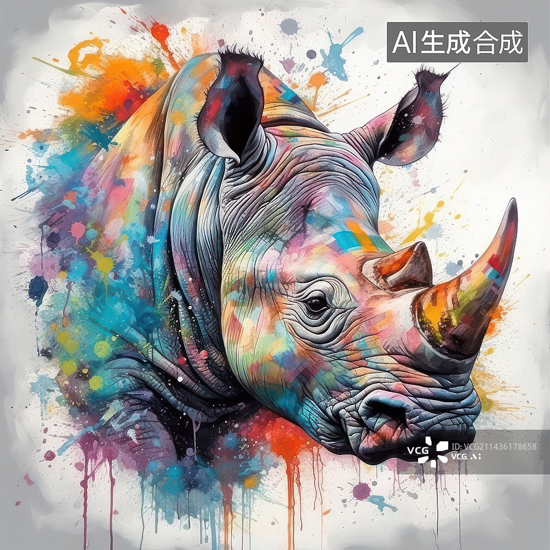 【AI数字艺术】动物肖像插画-犀牛图片素材