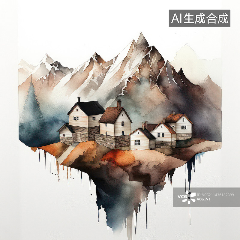 【AI数字艺术】山下的田园生活图片素材