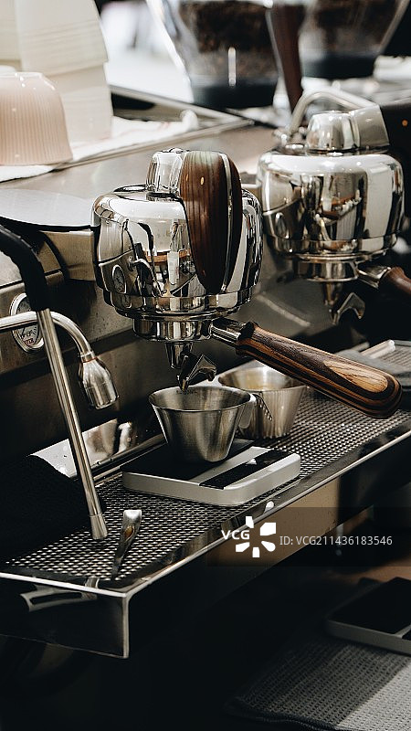 咖啡馆咖啡机特写镜头图片素材